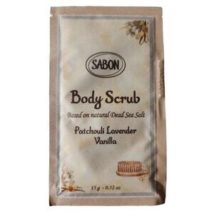Sabon Body Scrub in Patchouli Lavender Vanilla Natural Dead Sea Salt 0.52oz 15g
